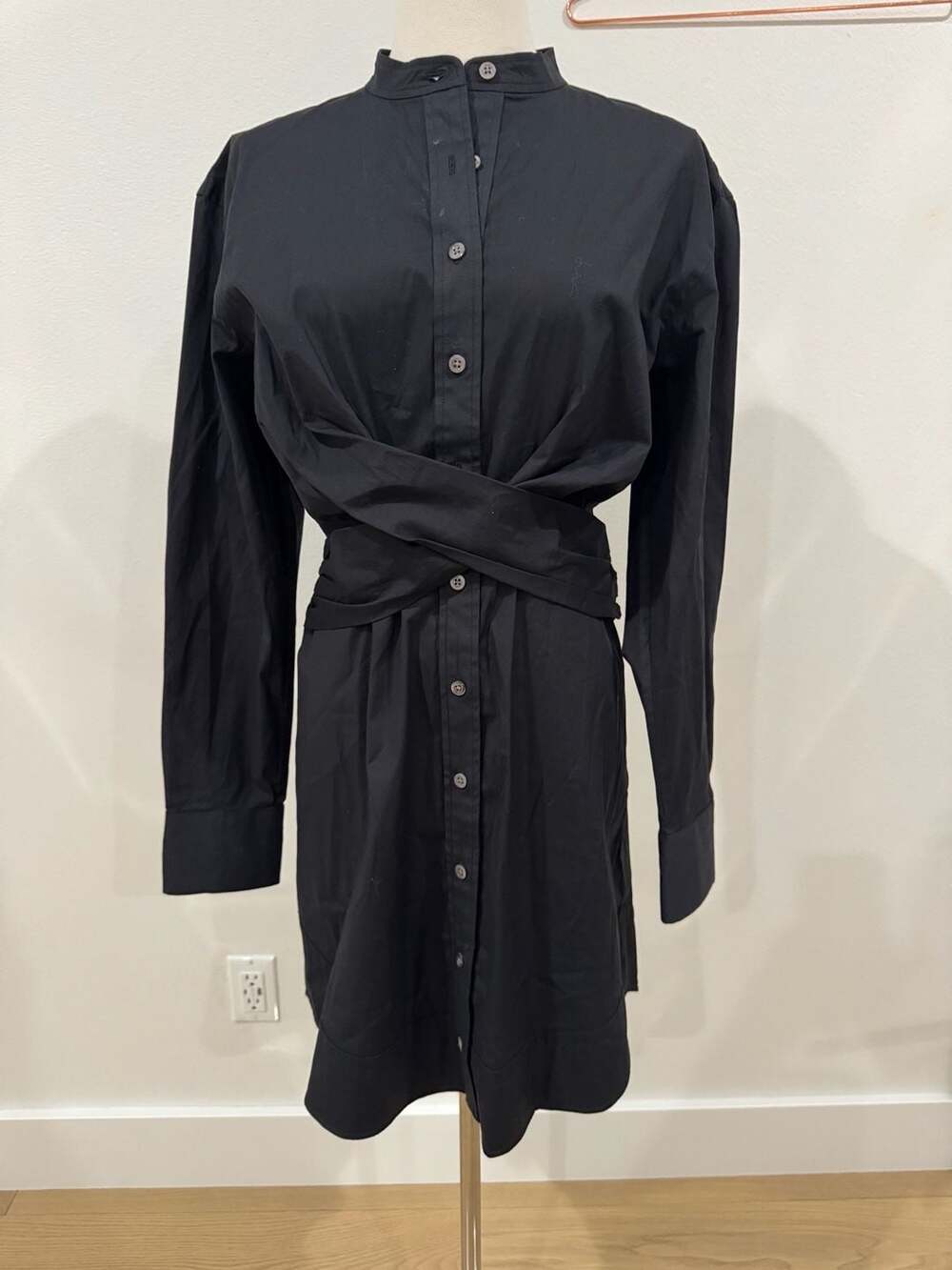 Veronica Beard  Long Sleeve Button-Down Shirtdress with Cross-Front Waist Detail
